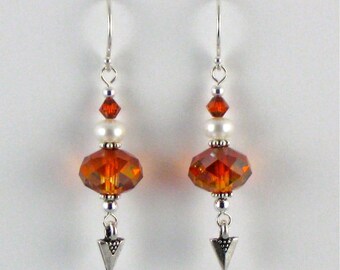 Swarovski Red Magma Rondelle Earrings with Freshwater Pearls