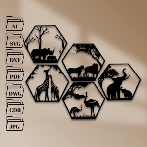 Afrikanische Safari Tiere Szene Laser Cut Dateien | Wildtiere unter dem Motto Dxf svg Dateien für Cnc | Cnc Schneidefräser | Digitale Vektor-Instant Download