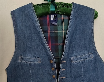 Vintage Gap Jeans Weste kariertes Futter viele Taschen Größe Medium