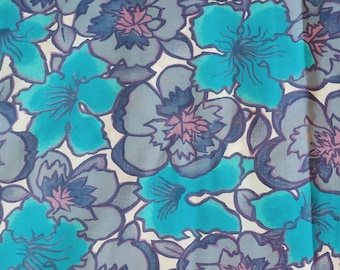 purple and blue oversize floral print fabric three yards lightweight cotton poplin