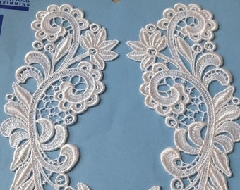 Pair of New Old Stock Embroidered Lace Appliques | Mirror Pair Applique | Saint Louis Trimming