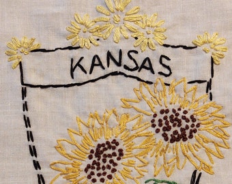 State Flower Back Patch Hand Embroidered Quilt Block Idaho Illinois Indiana Iowa Kansas Kentucky Louisiana Maryland Massachusetts Michigan