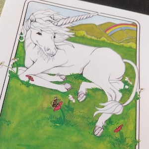 Set of 5 From the Books of  Unicorn Book Plate | Relaxing in a Field with Rainbow Daisys Butterflies  3 x 4