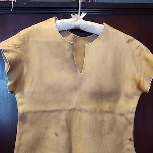 Deerskin Short Sleeve Shirt with White Glass Bead Trim Handmade