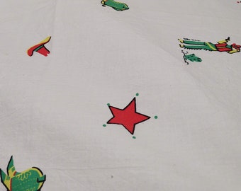 Vintage 1985 Guess Fabrics Yardage - White with Primary Colors, Stars, Boots, Cowboy Boots, Cactus Cowboys