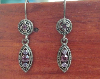 Leaf Dangle & Drop Earrings with Light Purple Stones