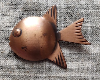 Puffer Fish Copper Tone Brooch Fat Dimensional Fish Pin