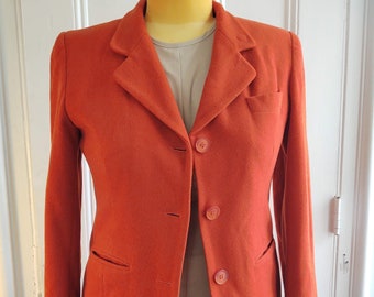 Wool and Cashmere Carrot Orange Lined Blazer Slack Jacket Modern Size Small Medium Waist 32 Vintage 90s