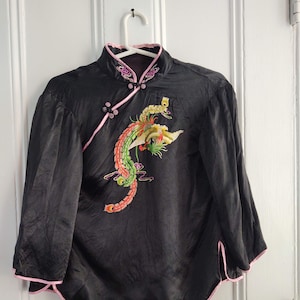 Vintage Langarm asiatischen Stil Bluse Büste 38