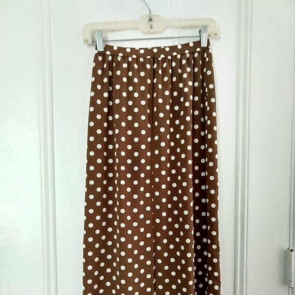 Polka Dot Skirt Brown with White Polka Dots Sheer Poly Crepe Waist 24