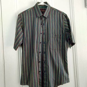 Vintage Striped Mens Shirt 42 Chest Wrinkle Resistant