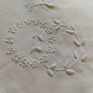 Embroidered Wreath and Ring on White Wedding Cotton