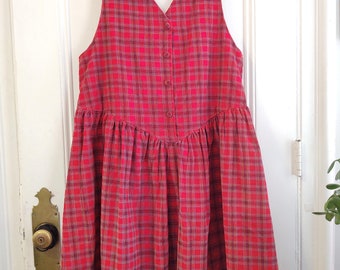 90s Grunge Vintage Red Plaid Dress Cotton Corduroy Jumper