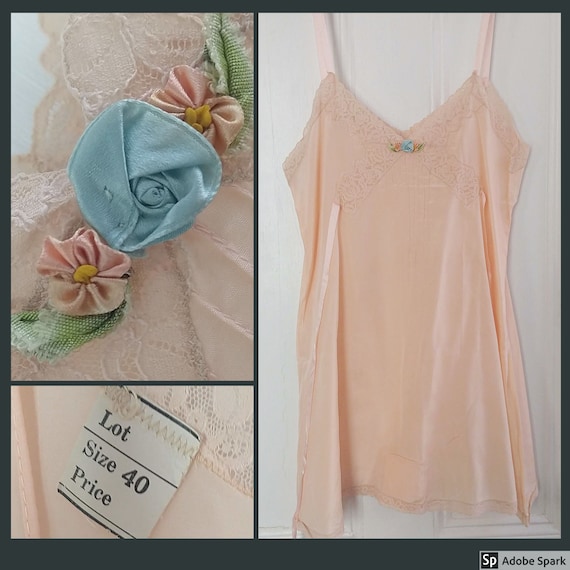 Silky Pink Nighty with Tiny Floral Focal Point 40… - image 1
