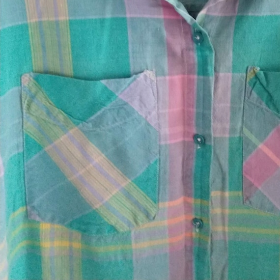1990s Vintage Short Sleeve pastel plaid Shirt Siz… - image 3