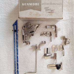 Sewing Machine Presser Feet Greist Brand Kenmore Accessories Box Low Shank Zipper Rolled Hem Gathering Slotted Binding Ruffler Edge Stitcher
