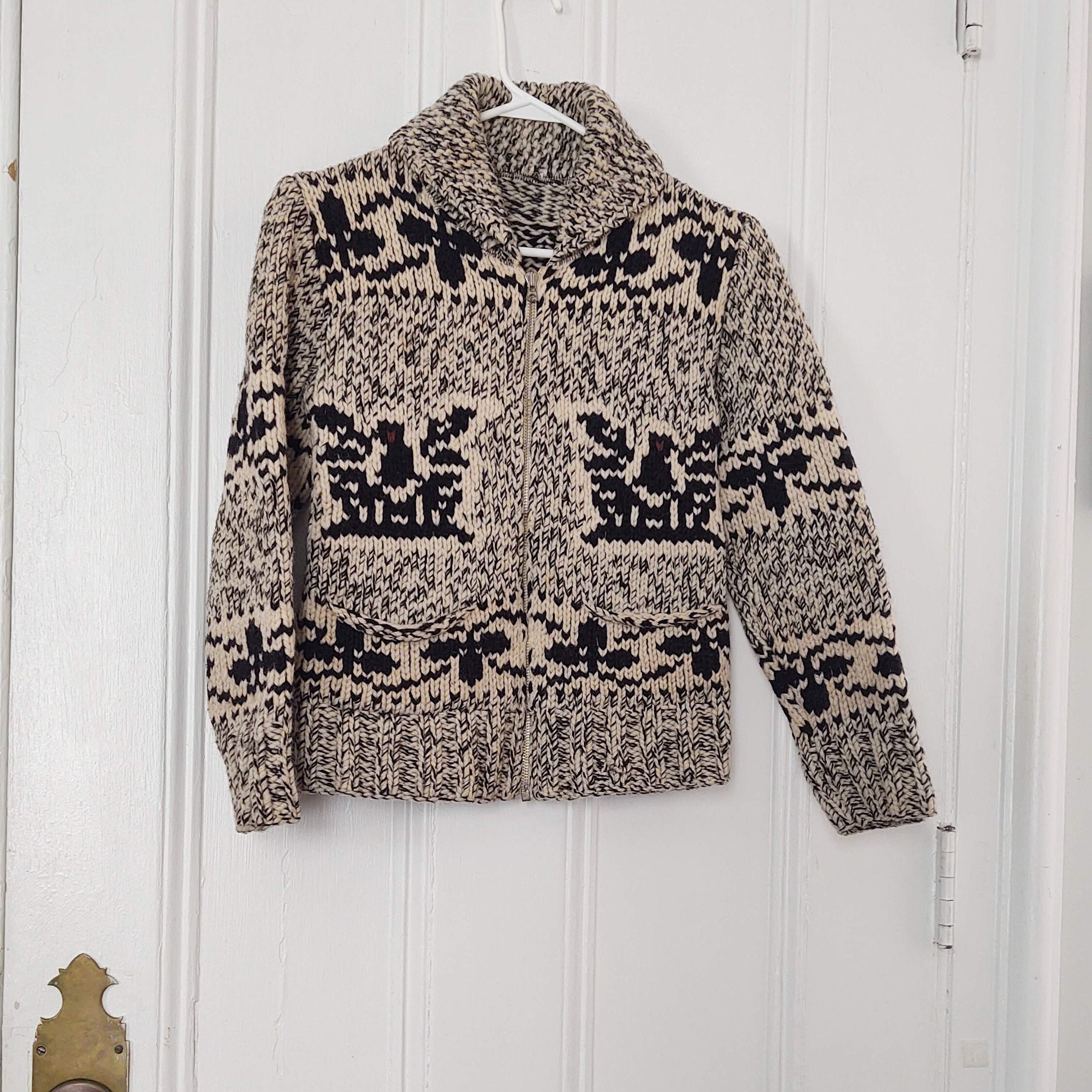 Cowichan Zip up Cardigan | Vintage Chunky Knit Wool Sweater