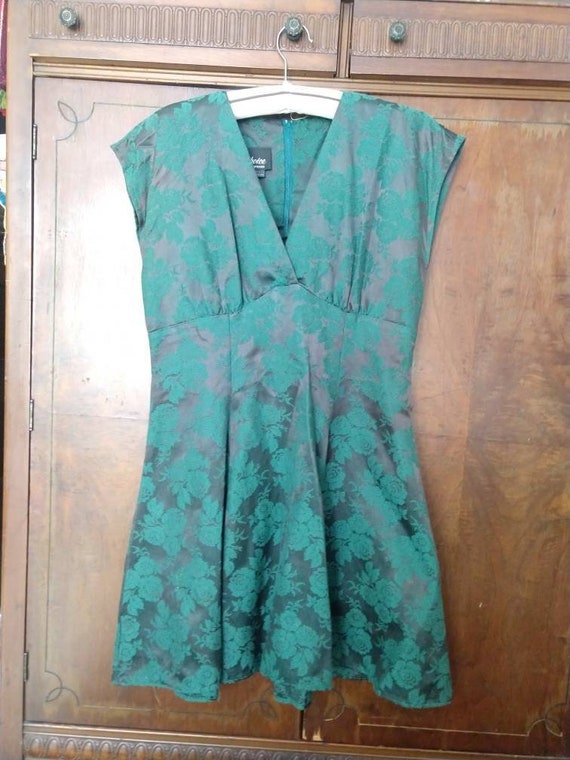 90s Green Floral Fit and Flared Grunge Baby Doll … - image 2