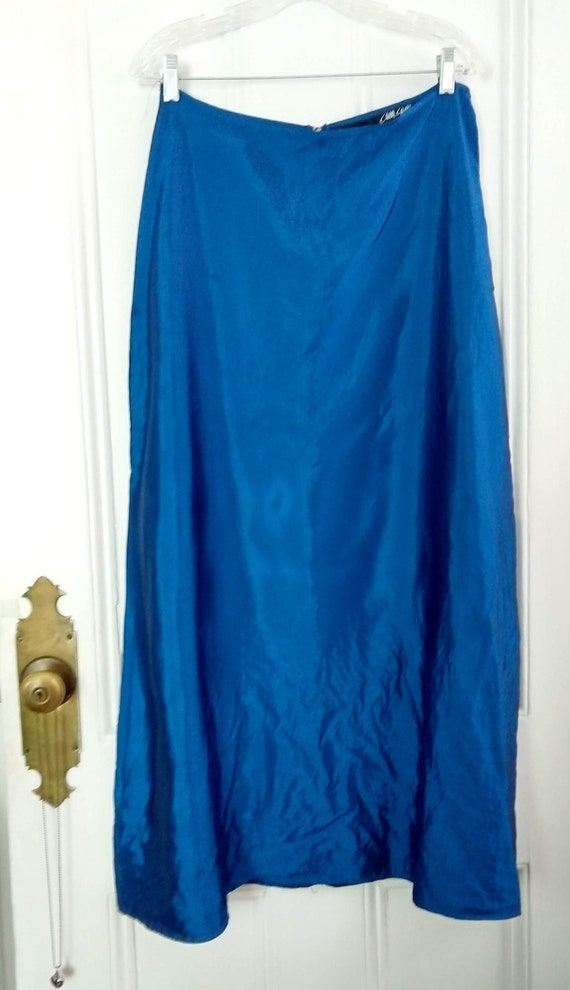 Vintage Electric Blue Zum Zum A Line Satin Maxi Sk