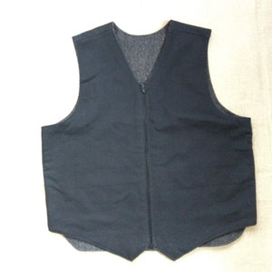 Heavy Black Canvas and Grey Wool Mens Vest Zip Up Front 48 Chest