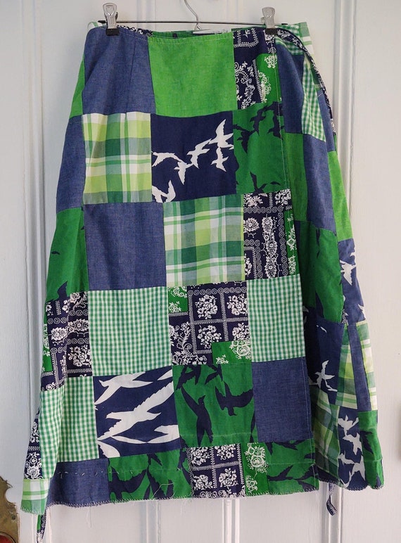 Wrap Around Skirt Vintage Patchwork with Pockets … - image 1
