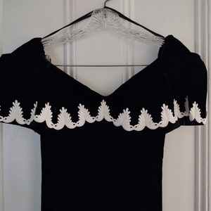 Long Black Velvet with White Lace Trim