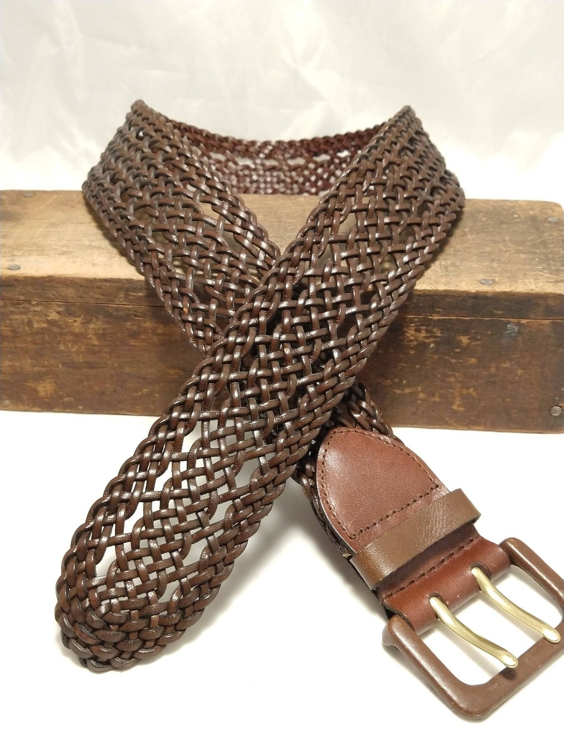 Vintage Wide Brown Braided Leather Belt Womens Medium 2 Inches Etsy