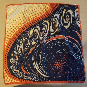 Dynamic Ocean Wave Scarf in Red  and Blue with Creamy White 28&quot; square