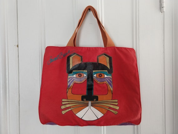 Vintage Laurel Burch Huge Cat Head Tote Bag Red C… - image 8