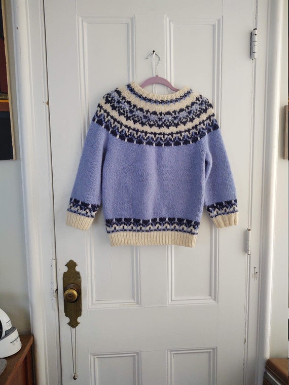 Hand Knit Pull Over Sweater Small Wide Yoke Vinta… - image 6