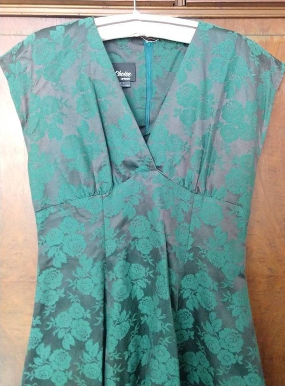 90s Green Floral Fit and Flared Grunge Baby Doll … - image 1