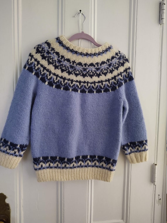 Hand Knit Pull Over Sweater Small Wide Yoke Vinta… - image 4