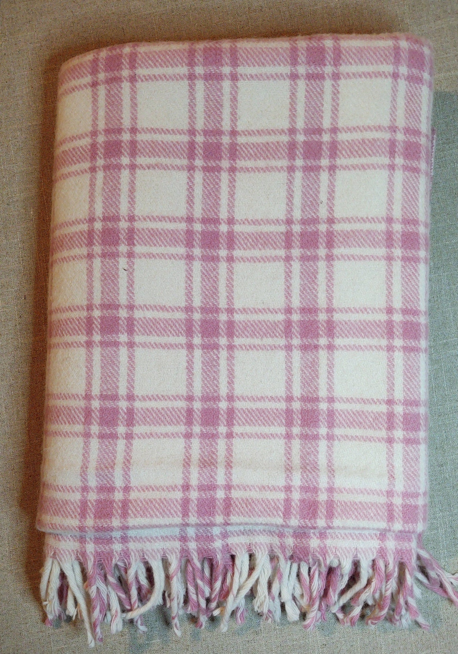 Vintage Pink and White Plaid Pure Wool Lap Blanket Faribault - Etsy