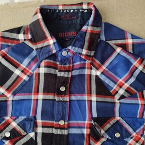 Vintage Rich&#39;s Red White Black and Blue Plaid Shirt Jacket with 44&quot; Chest