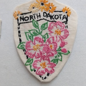 Handmade Puffy State Flower Patch Reclaimed Hand Embroidered Quilt North Dakota New Jersey North Carolina