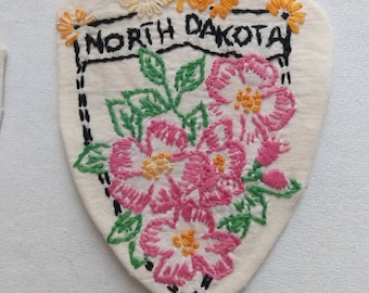 Handmade Embroidered State Flower Patch: North Dakota Quilt Shield
