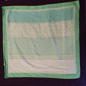Cotton Scarf Vintage 1980&#39;s Pale Green and Blue Graphic Design 26 Inch Square