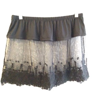 Vintage Lace and Stretch Satin Black Half Slip Short Slip