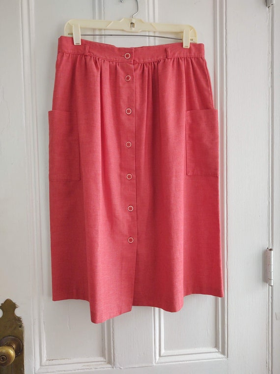 Red High Waist Skirt With Patch Pockets