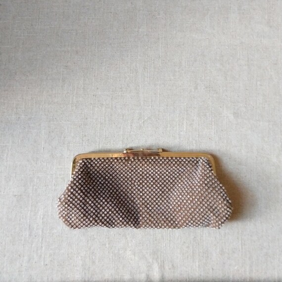 Brown and White Reversible Clutch with Kiss Closu… - image 1