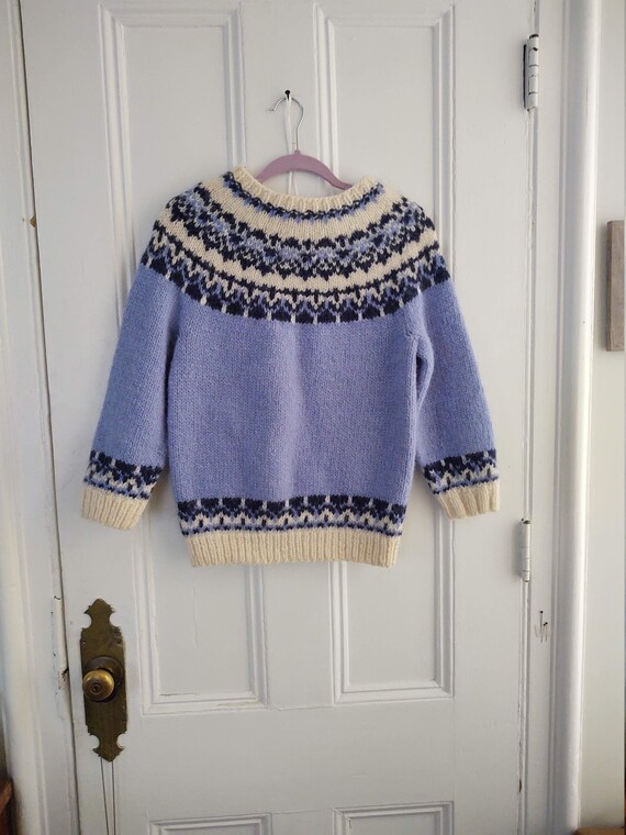 Hand Knit Pull Over Sweater Small Wide Yoke Vinta… - image 7