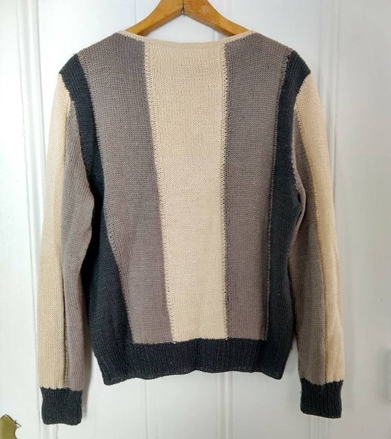 Sweater Hand Knit Argyle Eyelet Neutral Tone Norm… - image 2