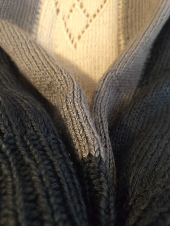 Sweater Hand Knit Argyle Eyelet Neutral Tone Norm… - image 5