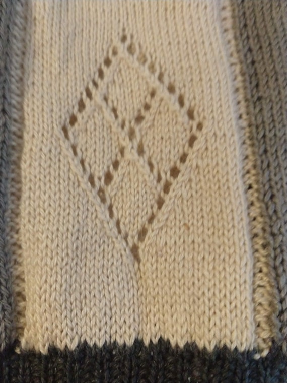 Sweater Hand Knit Argyle Eyelet Neutral Tone Norm… - image 6