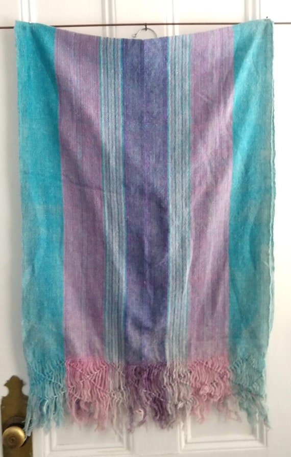 Vintage Hand Woven Fringed Fiber Arts Wrap 62" x 2