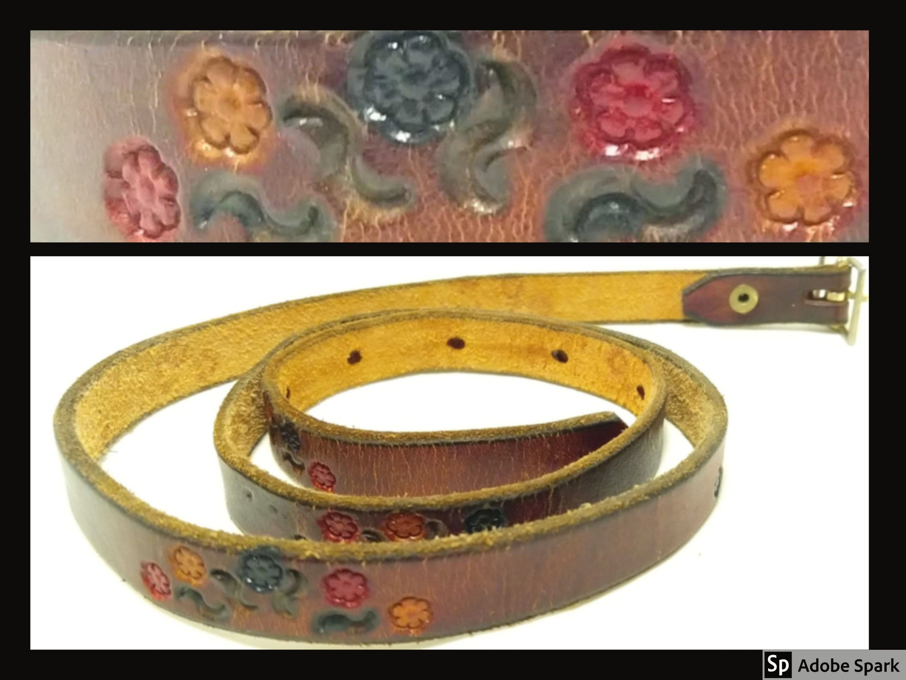 Vintage The Leather Shop Boho Hippie Striped Belt Gold Buckle Colorful OS vintage boho leather belt products for sale | eBay main image 2