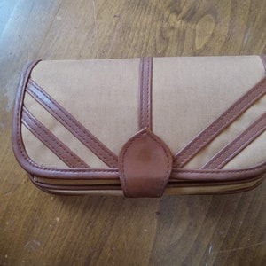 1980s  Kahki Wallet With Original Comb and Mirror Vegan Man Made Vinyl And Canvas