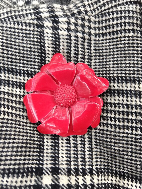 Red Enamel Flower Brooch Circa 1960s