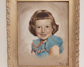 MCM Vintage Mid Century Hand Painted Portrait of Child One of a Kind on Artists Board Signed Filippo 59