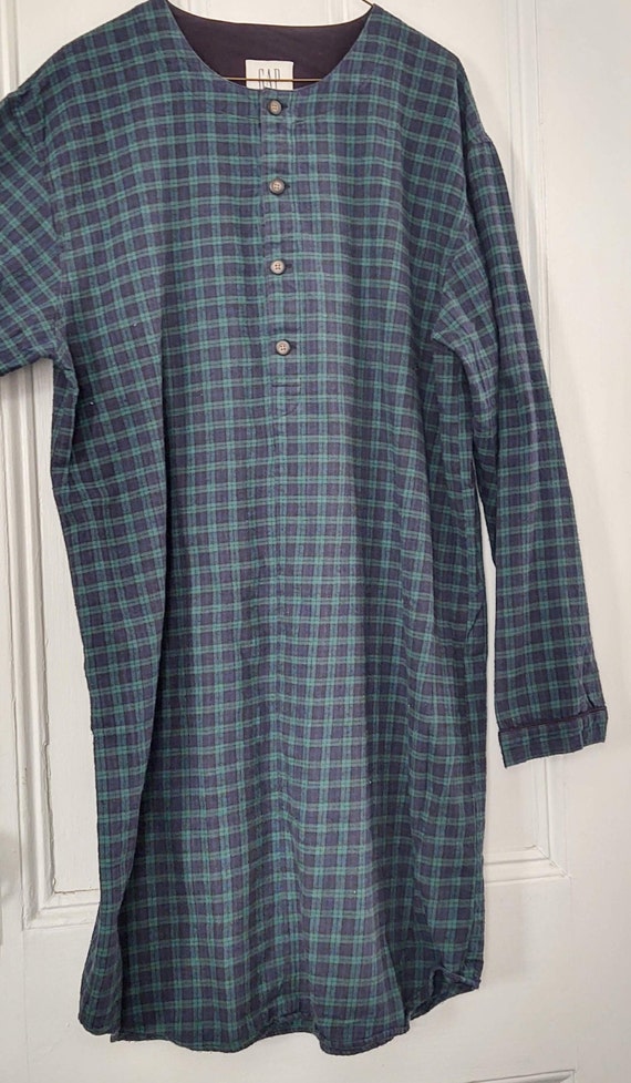 1990s Blue and Green Classic Plaid Gap Flannel Ni… - image 3